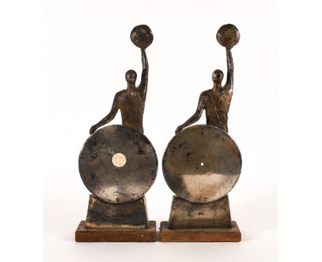 TWO MID 20TH CENTURY TROPHY AWARDS FOR THE DAILY MIRROR DISC FESTIVAL 1955 AND 1956Modelled as figures holding discs, each 15