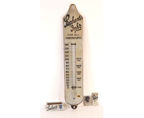 STEPHENS’ INKS, A GROUP OF MID 20TH CENTURY ADVERTISING ITEMS (4)A large enamel thermometer lacking tube, 18cm wide; 95cm hig