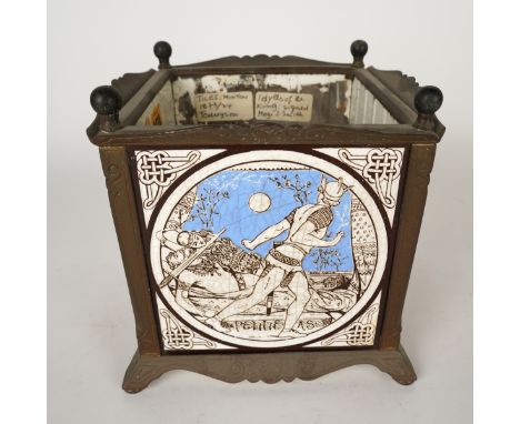 JOHN MOYR SMITH (1839-1912): MINTON TILE PLANTERCirca 1890The square metal planter inset with four Minton ‘Idylls Of The King