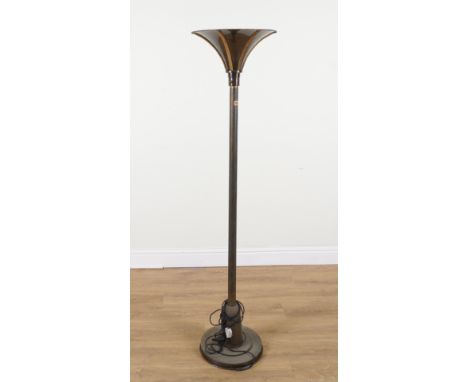 A MID 20TH CENTURY BRASS UPLIGHTER STANDARD LAMP WITH FLARED TOP45cm wide; 173cm high