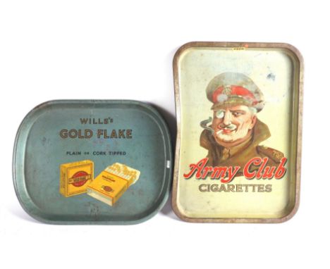ARMY CLUB CIGARETTES, A TIN TRAY (2)46cm wide, and a Wills's Gold Flake tin tray, 41cm wide
