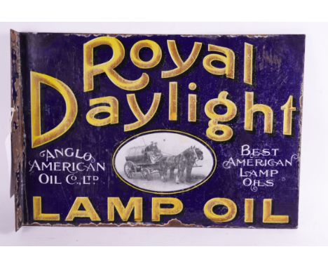 ROYAL DAYLIGHT LAMP OIL, A DOUBLE SIDED ENAMEL SIGN54cm wide; 37cm high