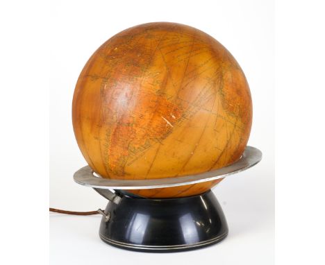 JOSEPH LUCAS; AN ART DECO GLOBE TABLE LAMP ON CHROME AND BAKELITE BASE12in globe, pressed marks to the underside, 35cm highTh