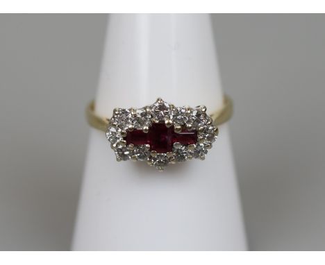 18ct gold ruby &amp; diamond set ring - Size N½ 