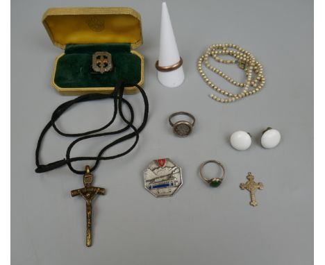 Collection to include gold ring and silver boy scout badge 