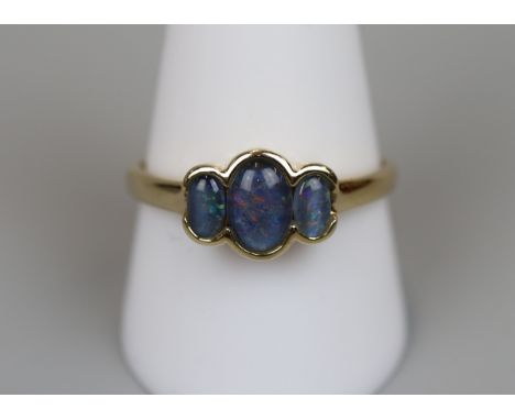 Gold 3 stone opal ring - Size U 