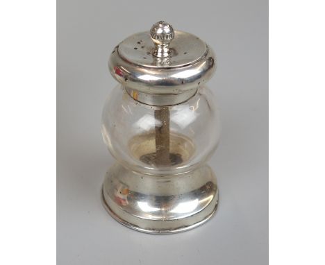 Late Victorian silver-mounted glass pepper grinder, by John Grinsell &amp; Sons of Birmingham, with Peugeot-style grinding me