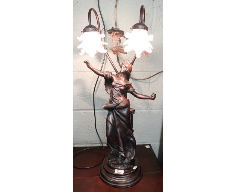 Lady figure lamp - 1 shade A/F - Approx height: 76cm 