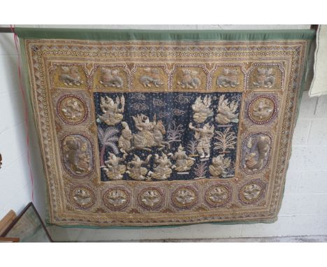 Fine antique Burmese tapestry - approx size W171cm H 138cm 