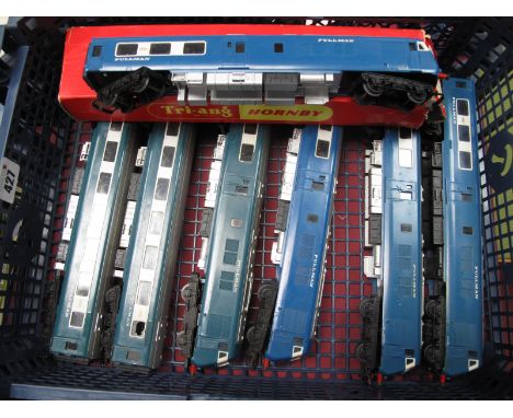A Tri-ang 'OO' Gauge/4mm Bo-Bo Pullman Diesel Locomotive and Trailer, blue/silver R/No. W60097. Plus three further unpowered 