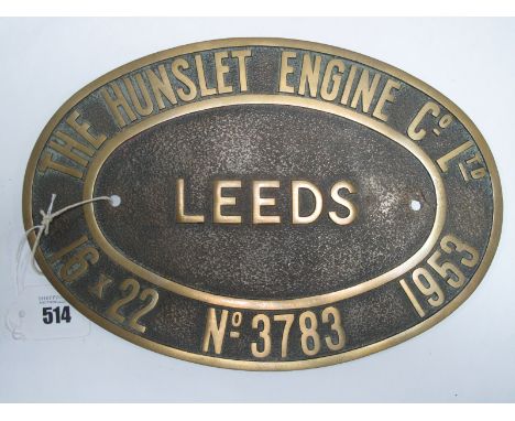 The Hunslet Engine Co. Ltd Leeds Works Plate, No. 3783, 1953, 16 x 22cms.
