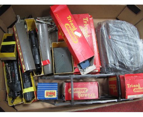 A Quantity of Triang 'OO' Gauge/4mm Railway Track, points, girder bridge, two coaches, four items of rolling stock, crossing 