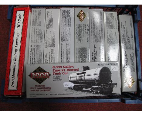 Eight Proto 2000 'HO' Gauge USA Outline Boxed Items of Rolling Stock, tank wagons, gondola's, box vans, (ready to run and kit