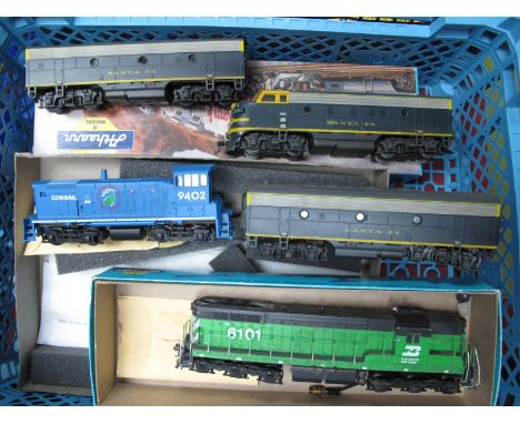 Four 'HO' Gauge U.S.A Outline Diesel Locomotives, a Athearn boxed C44-9W "Santa Fe" Dummy, (damage to one bogie), a Life-Like