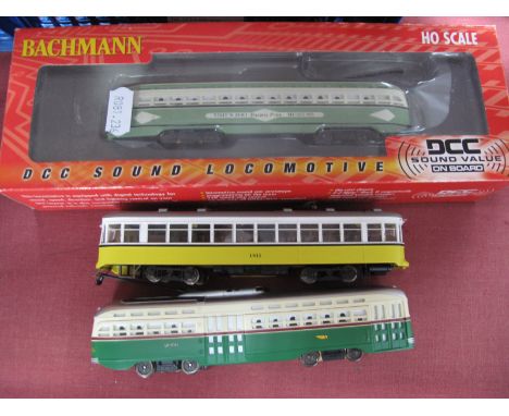 A Bachmann 'HO' Gauge Ref No. 60501 U.S.A Outline Streetcar, "DCC" "Sound Value On Board", boxed. Plus two unboxed, good/unte