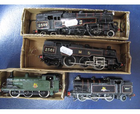 Four Hornby Dublo 'OO' Gauge/4mm Tank Steam Locomotives for Spares/Repair, two 2-6-4 std tanks, L.M.S black R/No 2500 two rai