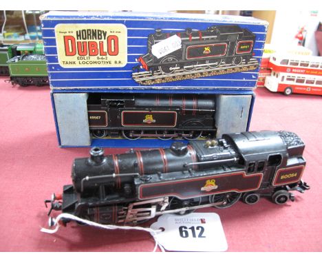 Two Hornby Dublo 'OO' Guage/4mm Three Rail Tank Steam Locomotive, BR black, a Ref EDL17 Class N2 0-6-2 R/No 69567, very good 