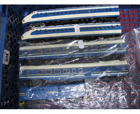 A Playit 'HO' Gauge Unboxed "Bullet" Powered Locomotive and Trailer, (2). Plus a Lima Bo-Bo Electric South African "The Blue 