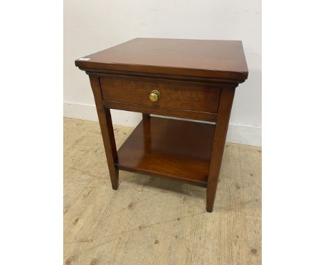 Kennedy cherry lamp table with a square top above a frieze drawer with a shelf below, standing on tapering supports, 65.5cm x