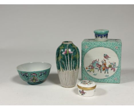 A collection of various deorative wares comprising, an early 20thc Chinese porcelain famille rose Bok Choi and butterfly deco