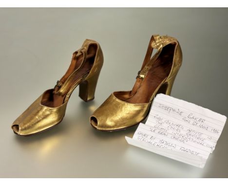 A pair of 1930s gold leather high-heel shoes by Madison France to have reputedly belonged to the American dancer and actress 