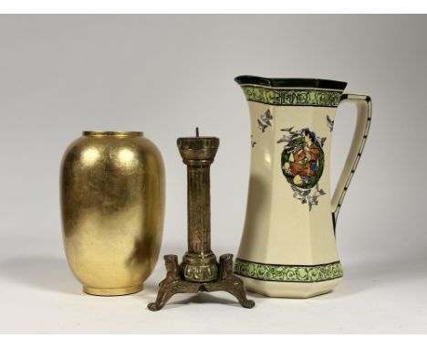 A Royal Doulton "Pipping through the valleys" pattern pitcher (h-31.5cm), a  modern Vietnamese black laquered gilt decorated 