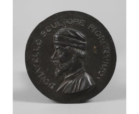 Plakette "Donatello"Italien, 20. Jh., verso monogrammiert "PR", umlaufend reliefierter Schriftzug: "Donatello Scultore Fioren