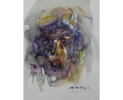 Manfred Feiler, "Angst"kraftvolles Portrait eines älteren Mannes, Aquarell, rechts unten signiert, datiert und betitelt "M. F