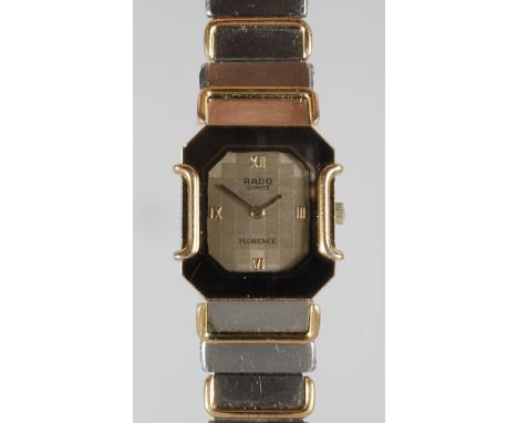 Damenarmbanduhr Rado FlorenceSchweiz, um 1985, Gehäuse in Keramik und Stahl partiell vergoldet, Quarzwerk, originales Armband