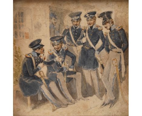 Prof. Theodor Hosemann, Soldaten der LandwehrGruppe von sich unterhaltenden Soldaten der Landwehr (wohl Preußen), miniaturhaf