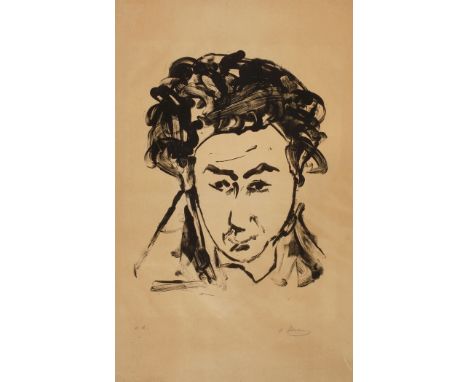 André Derain, Damenbildnismit gekonntem Strich angelegtes Portrait einer den Betrachter anblickenden Frau, Lithographie, um 1