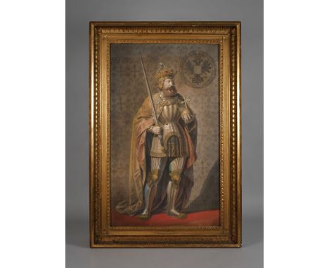 Portrait Ludwig IV. von Bayernwohl Bildnis von König Ludwig IV. von Bayern (1282/86 bis 1347) in Rüstung mit Schwert und Reic