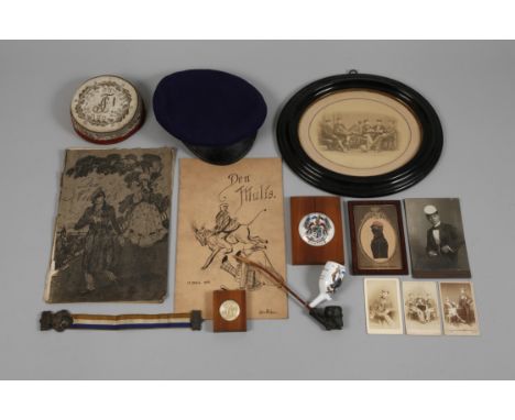 Konvolut Studentika ca. 1870 bis 1925, Porzellanmedaillon mit dem Wappen der Franconia Leipzig, das Wappen mit Eisernem Kreuz