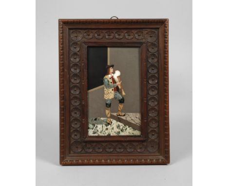 Portrait Pietra DuraItalien, Ende 19. Jh., feine Mosaikarbeit aus verschiedenen Gesteinsarten, Darstellung eines traditionell