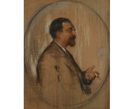 Hans Hattop, HerrenbildnisPortrait eines Zigarre rauchenden Herrn mit Zwicker, Pastell auf Karton, im unteren Bereich mittig 