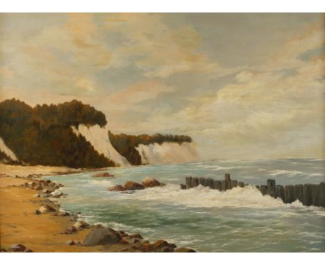 R. Queißer, Kreideküste auf Rügensommerlicher Blick vom Strand auf die imposanten Felsen der Rügener Kreideküste mit dem Köni