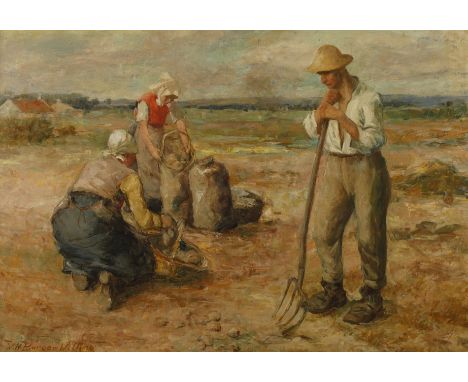 Prof. Willi Hans Burger-Willing, KartoffelernteBauer und zwei Bäuerinnen bei der Kartoffelernte auf einem Feld unweit des Dor