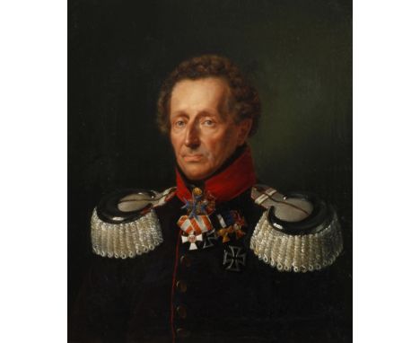 Gustav Hertz, Bildnis eines GeneralmajorsBrustbildnis eines hoch dekorierten würdevollen älteren Mannes in preußischer Genera