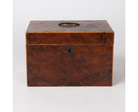 to include a burr walnut tea caddy the interior with a glass bowl, together with a rosewood box the largest 27cm wide.