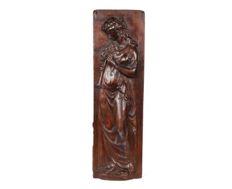of a classical lady playing a pipe in a flowing dress, 70cm by 21cm.