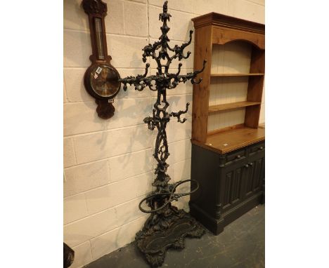 Modern wrought iron fancy coat rack with stick holder H: 210 cm