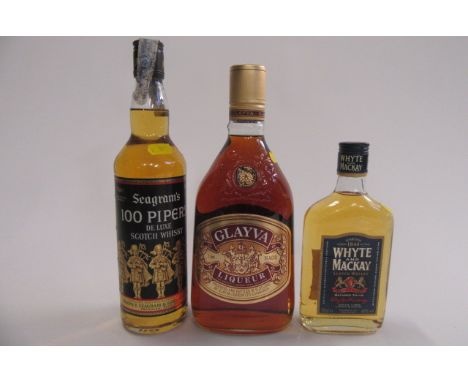 1 bottle Seagram's 100 pipers De Luxe Scotch Whisky, together with 1 35cl bottle Whyte and Mackay Scotch Whisky and 1 bottle 