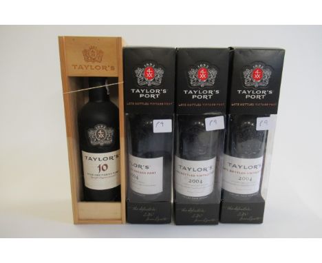 3 boxed bottles of Taylors 2004 Vintage Port, together with one boxed Taylors 10 year old Tawny Port (4) (Est. plus 21% premi