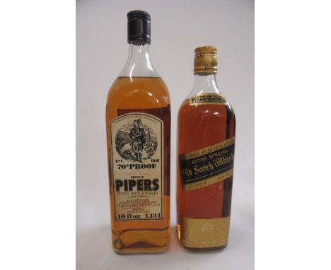 1 bottle of Johnnie Walker Black Label Old Scotch Whisky, together with a 1.12L bottle of The Original Hundred Pipers Finest 