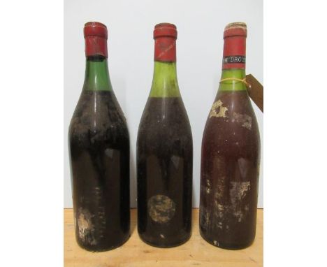 3 unlabelled bottles of vintage red Burgundy, look to be 1960s/70s, capsules with reference to Joseph Drouhin, Marcel Amance 