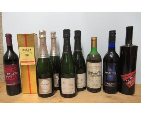 2 bottles Gosset champagne, brut excellence, 2 bottles Francis Boulard grand cru, Mailly-Champagne, 1 boxed Bell's Extra Spec