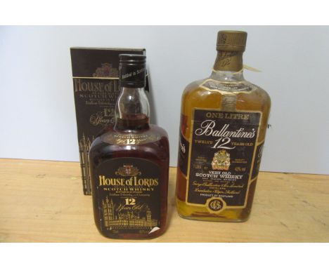 1 litre Ballentine's 12 year old Scotch Whisky, together with a boxed House of Lords 12 year old De Luxe blended Scotch Whisk