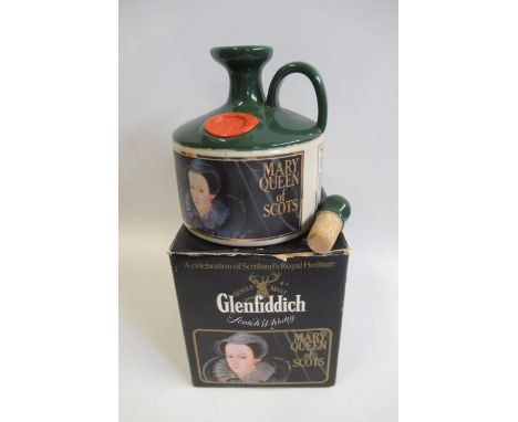 A ceramic decanter of Glenfiddich single malt whisky, Mary Queen of Scots, with box and cork secondary stop (Est. plus 21% pr