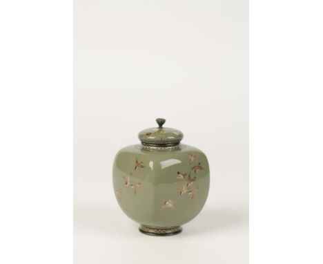 A FINE JAPANESE CLOISONNE ENAMEL VASE AND COVER Workshops of Hayashi Kodenji (1831-1915) of rounded square form, the body dec