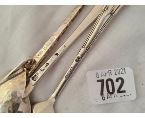 A George III bottom marked desert spoon A hammered spoon 1972 A jam spoon 1896 93 gms 